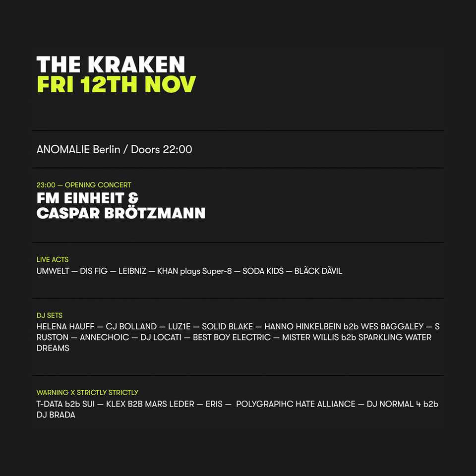 Full lineup of November 12th at Krake Festival